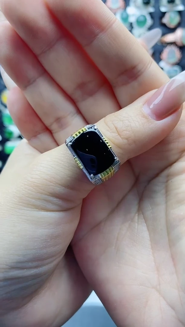 【闪购商品】翡翠戒指银S925镶嵌天然翡翠男戒