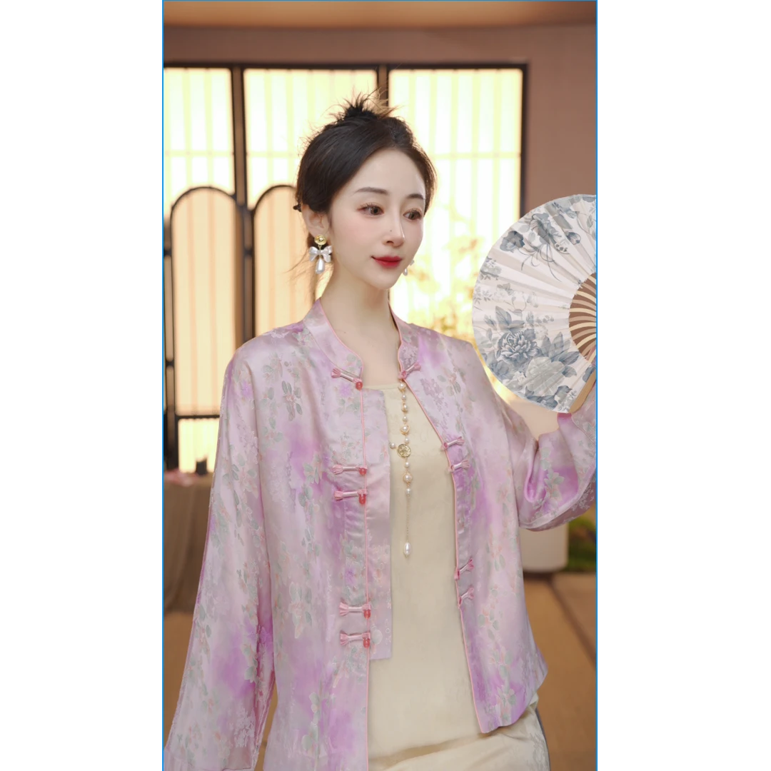 （紫樱梦忆）新中式2025款立领国风盘扣外套百搭提花外套FB2501201