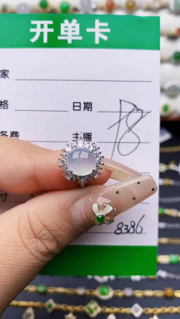 翡翠戒指银S925镶嵌8386