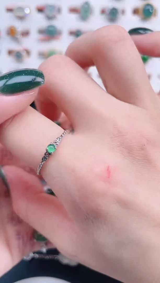 银S925镶嵌戒指翡翠天然翡翠