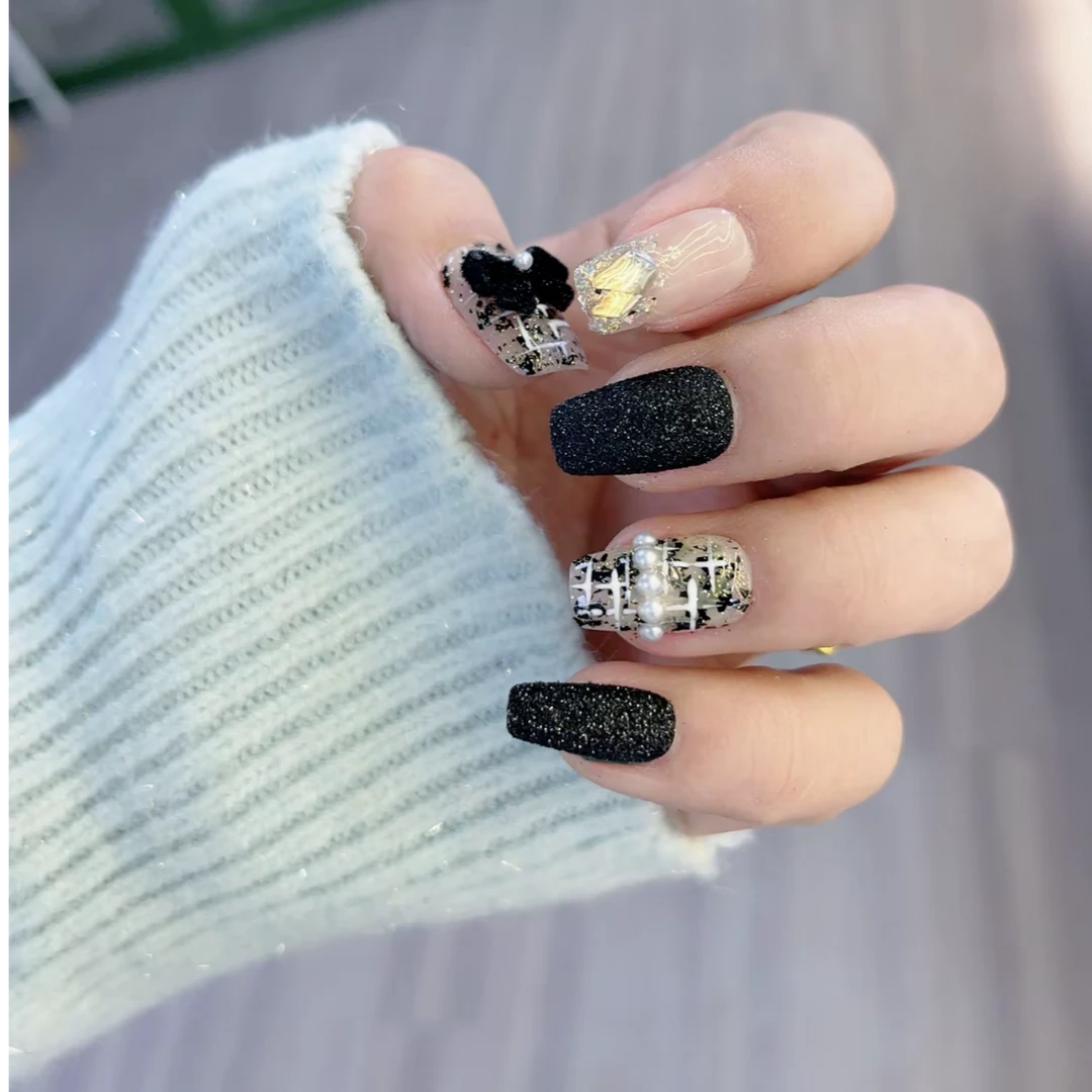 高货体验【爆闪黑香】纯手工轻奢手工穿戴甲美甲高级感（无工具包）