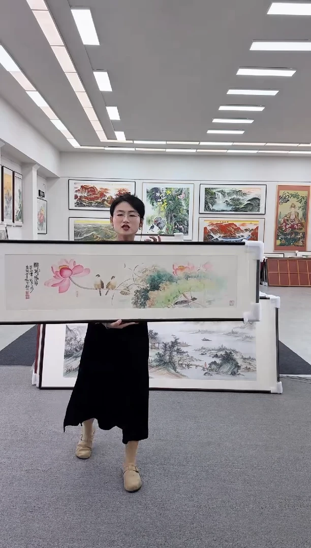 国画手绘  荷花   150*45