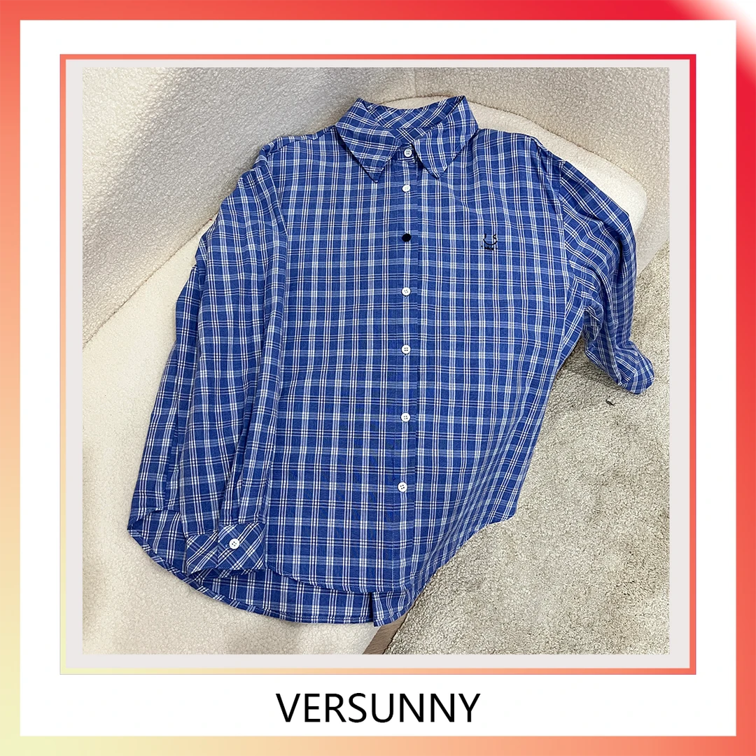 (9300)刺绣洋气时尚百搭显白格子大板衬衫