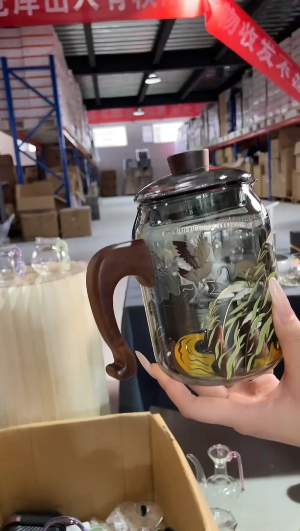 九河木把鹤栖月牙壶黑