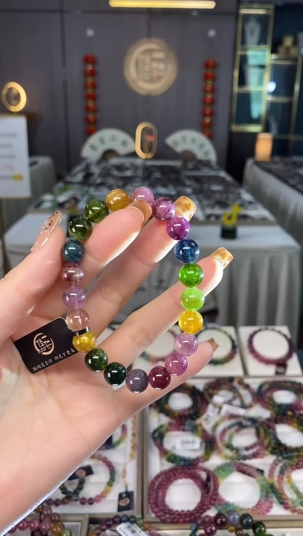 未镶嵌老矿碧玺色标彩虹单圈手串9mm+碧玺dan多样性发货一条