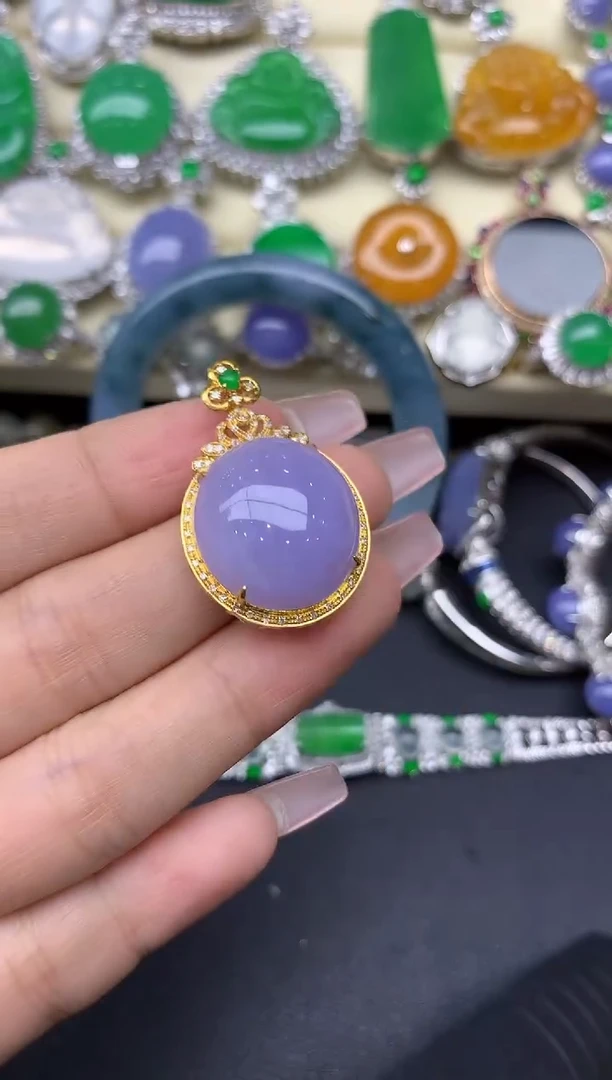 颈饰18K金镶嵌翡翠292-雪姐翡翠天天见