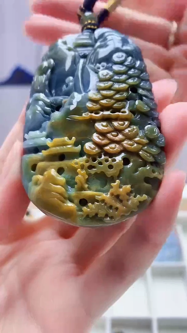 未镶嵌定制翡翠5060zm-毛货挂件山水69