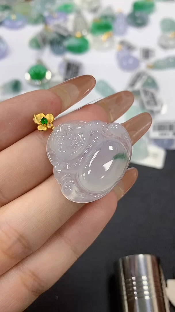 颈饰18K金镶嵌翡翠a货假一赔三支持复检百元上9元证书费自理