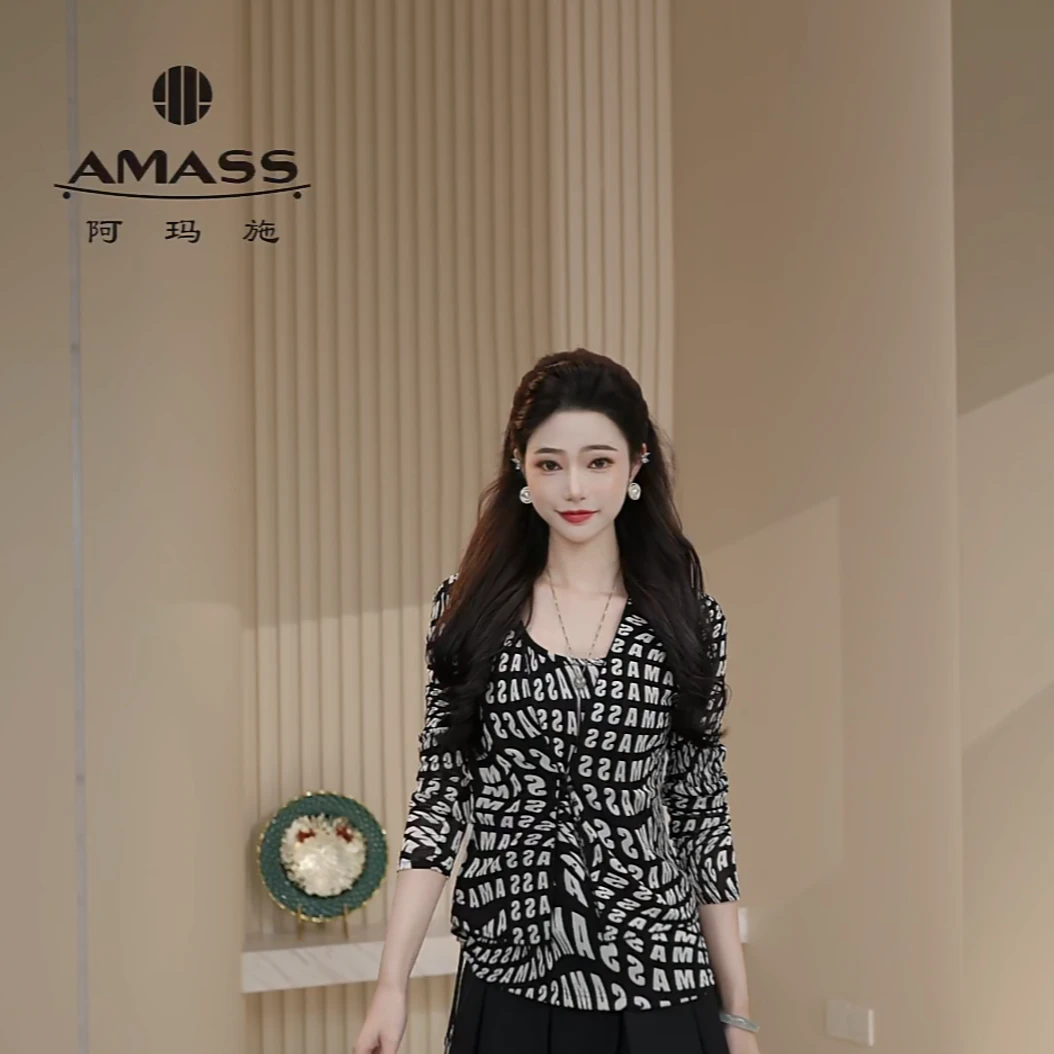 AMASS/阿玛施25年早春新款长袖V领修身开衫540027-2A51821