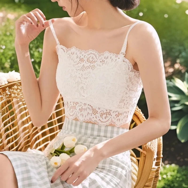 网红蕾丝抹胸女美背通勤外穿黑白色吊带短款背心吊带防走光内衣