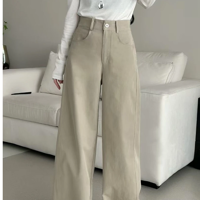 春季韩版新款高腰显瘦垂感休闲直筒阔腿裤 8012