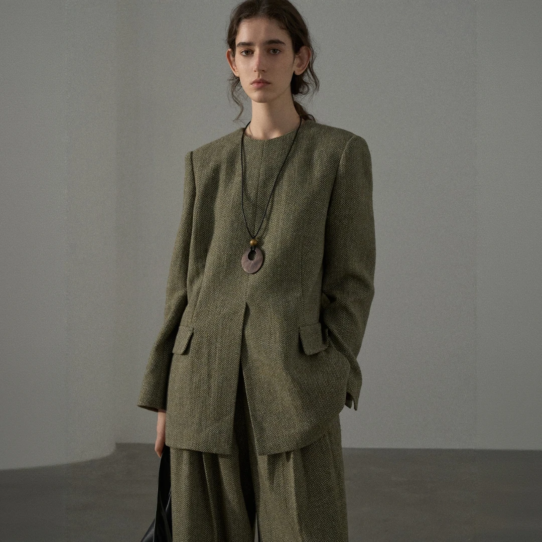 慵懒风休闲风时尚套装女2025秋冬韩版宽松套头西装外套长裤两件套