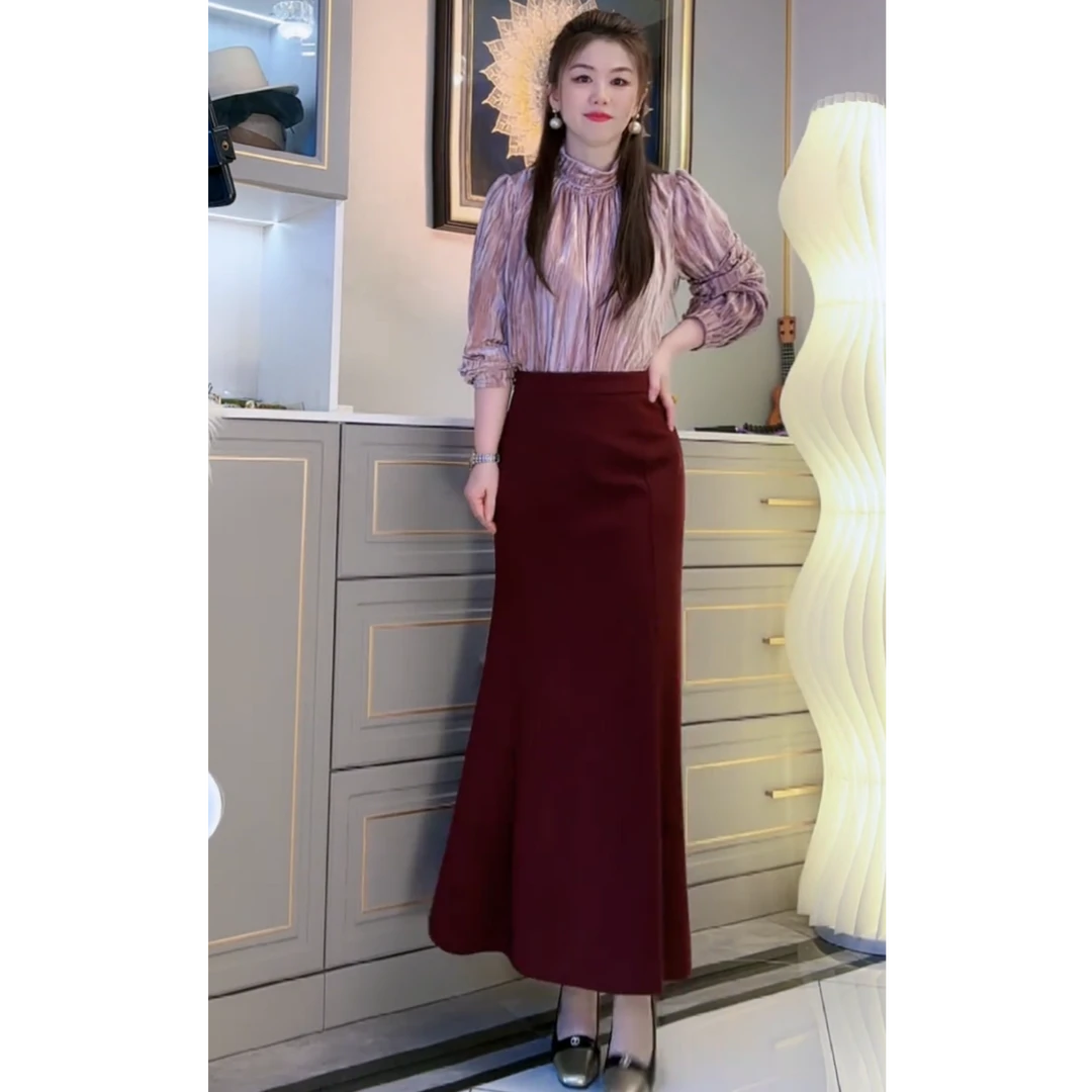 T2秋冬毛呢鱼尾裙气质百搭显瘦半身长裙轻奢时尚女神长款