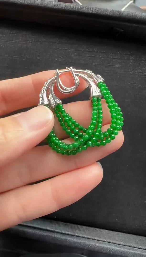 【闪购商品】翡翠耳环18K金镶嵌354玉珠一对