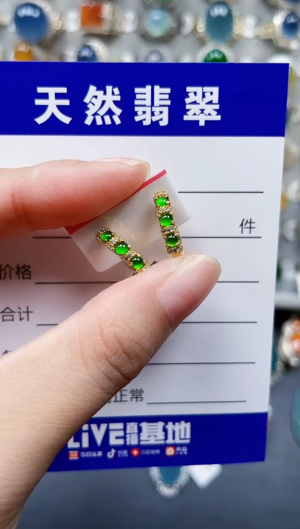银S925镶嵌翡翠耳饰666