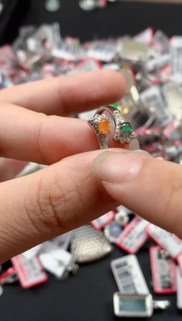 银S925镶嵌戒指翡翠天然A货缅甸翡翠