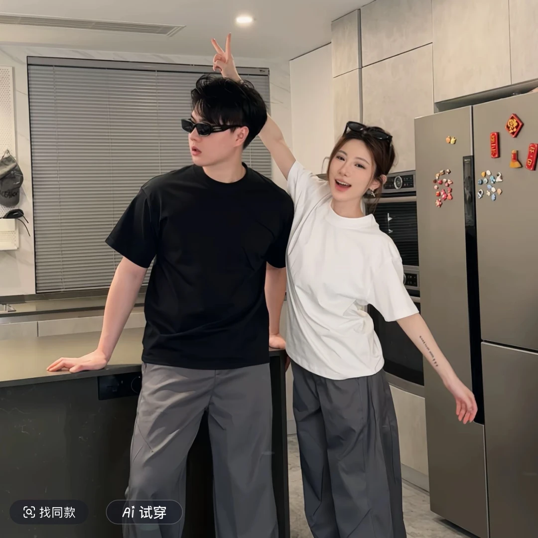 轻奢夏季百搭潮流情侣短袖圆领上衣男女同款T恤运动短袖