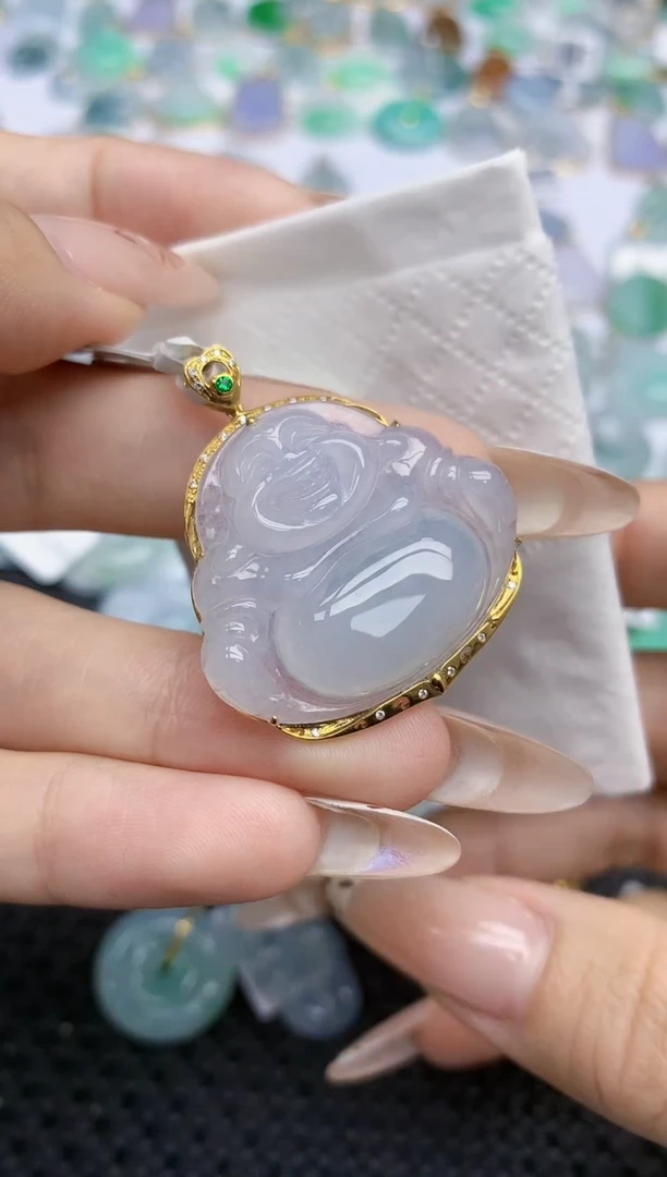 翡翠18K金镶嵌颈饰87   天然翡翠A货