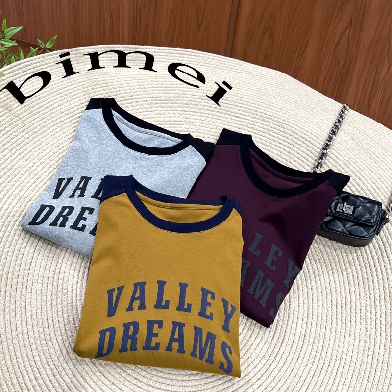 必魅-美式复古设计感拼色七分袖T恤时尚休闲遮肉半袖上衣5518