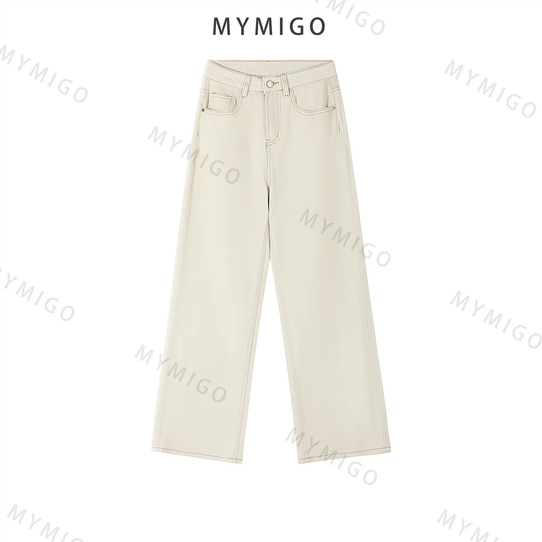 【MYMIGO】・布兰诺・大牛高品白牛直筒阔腿拖地裤四面弹莱赛尔牛仔裤