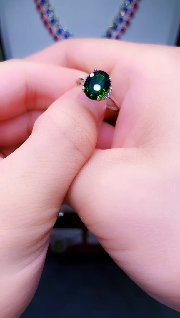 【闪购商品】透辉石戒指银S925镶嵌19-3