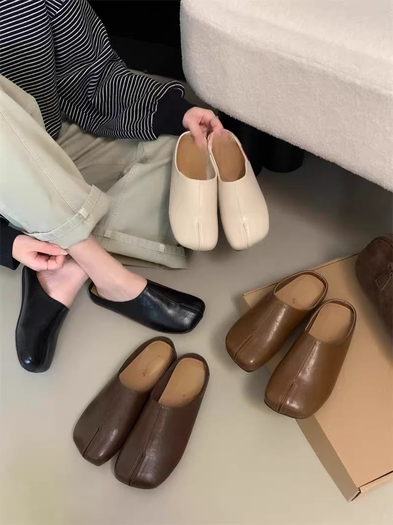 复古森系温柔猪蹄博肯鞋女外穿2025春夏丑萌一脚蹬包头半拖鞋303