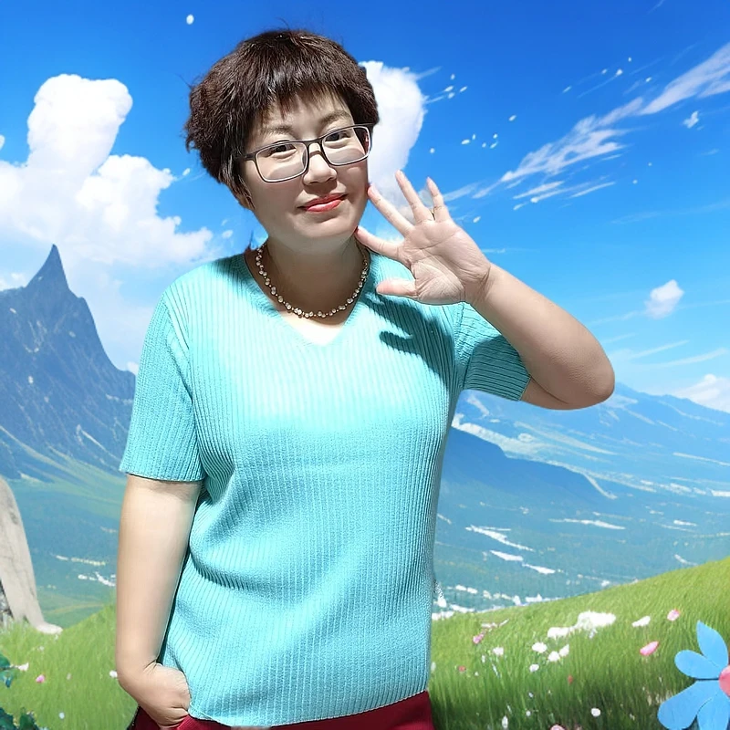 (帛贸桑蚕丝)女士桑蚕丝羊绒棉无化纤成分短袖V领清完不做了