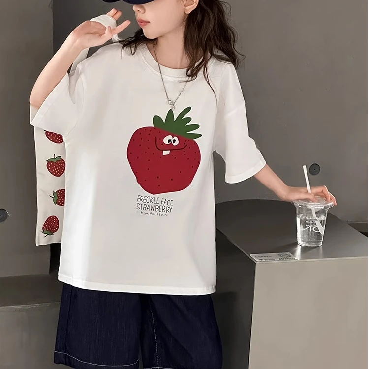 顶瓜瓜韩系新款趣味设计感西红柿纯棉短袖中大童夏季舒适透气T恤