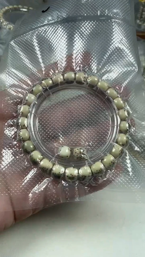 手串星月菩提货头原生态石玉料绿背河豚单圈9*8