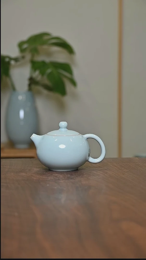 碗西施壶 天青 支钉烧 微瑕 朱家汝窑款