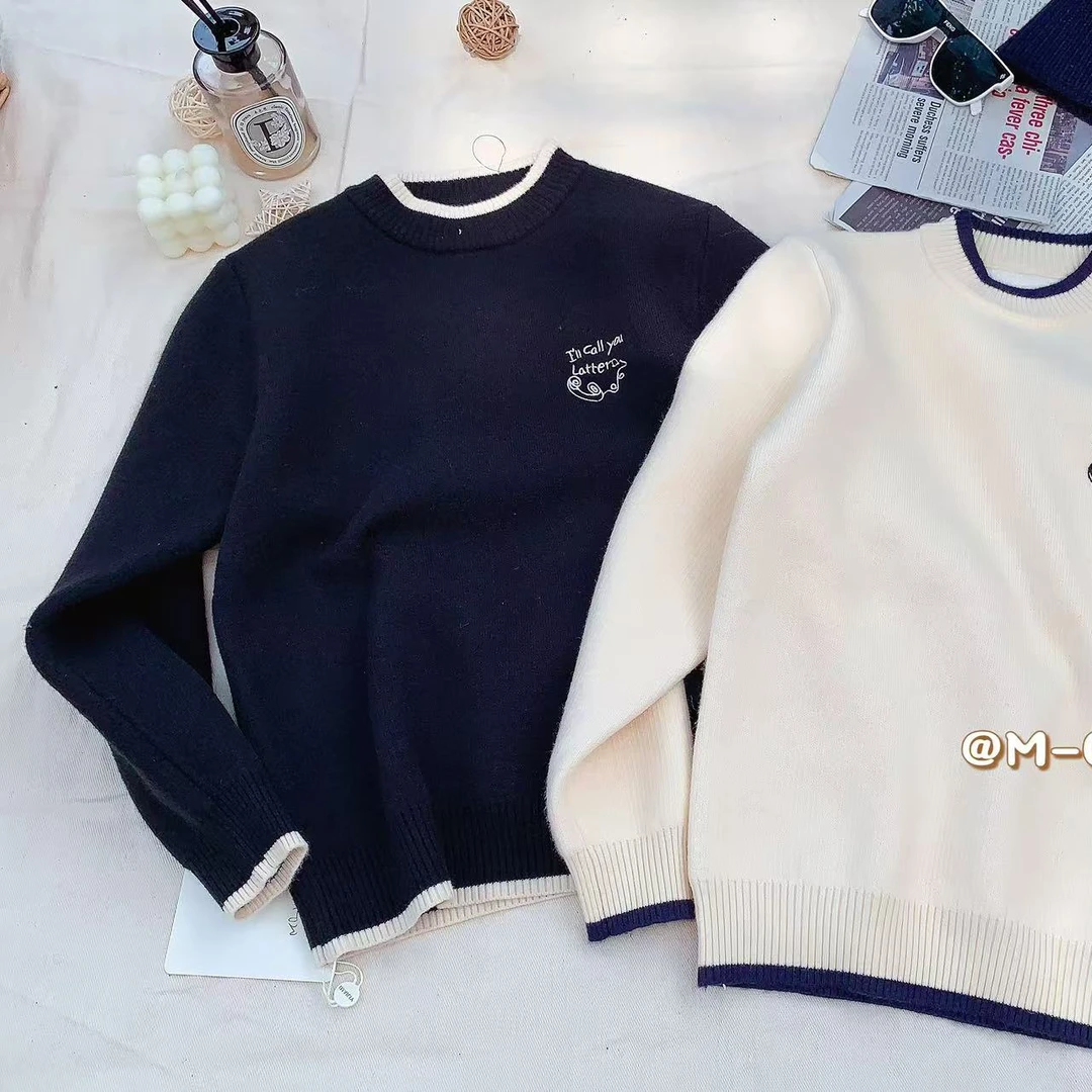 MY 2024秋冬新款刺绣字母拼色加厚毛衣 M-020