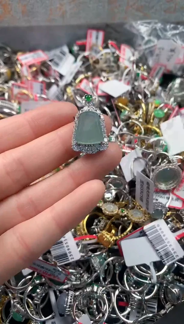 银S925镶嵌戒指翡翠666   2