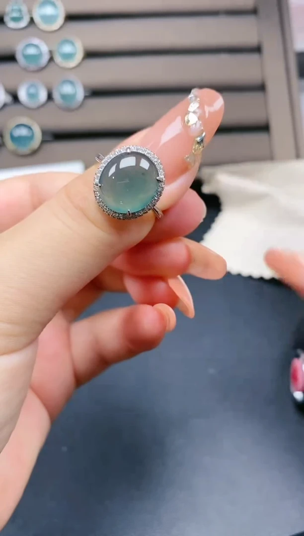 翡翠戒指银S925镶嵌23232