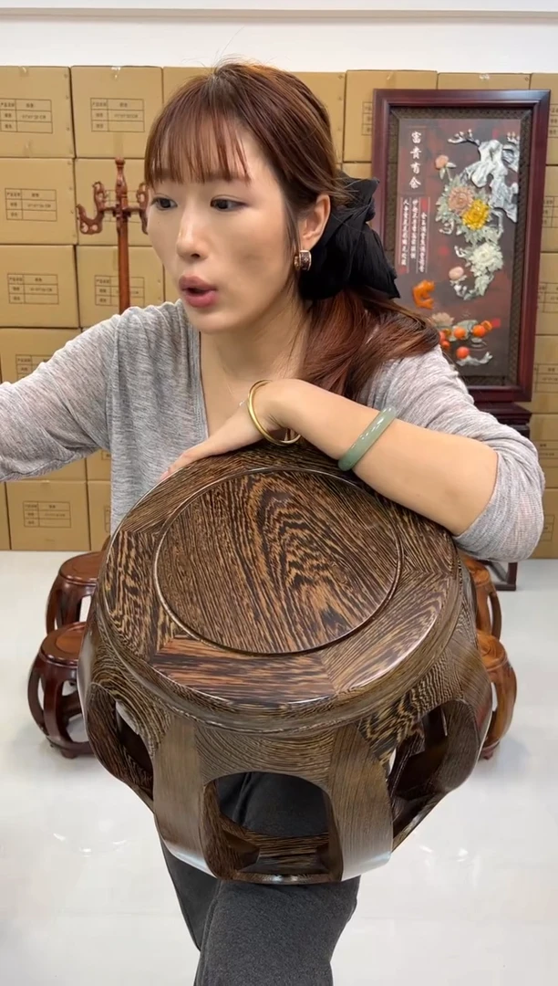 鸡翅木类坐具国标鸡翅木 小号鼓凳 假一赔四