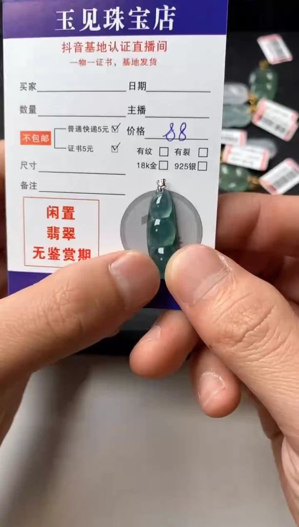 颈饰18K金镶嵌翡翠豆子