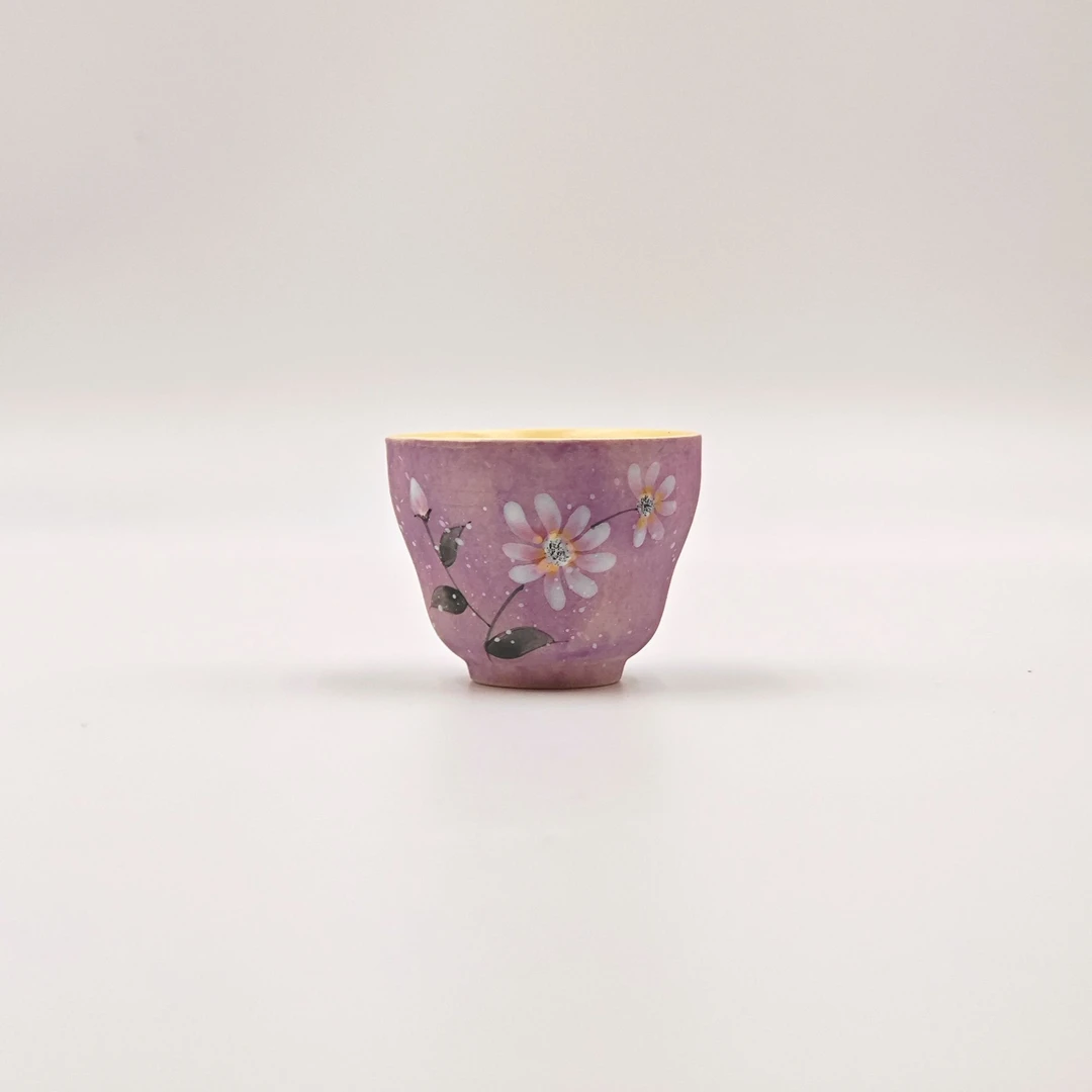 手绘绣球花宽口陶瓷茶杯高颜值主人杯
