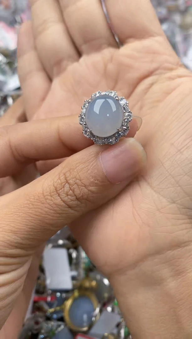 银S925镶嵌戒指翡翠222             4