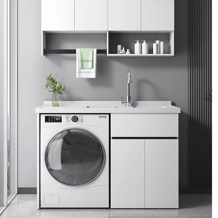 亦心语阳台定制蜂窝铝洗衣柜伴侣组合带搓板滚筒洗衣机一体台盆