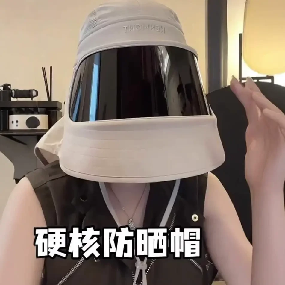 全遮防晒帽夏天防晒户外护脸透气电动车太阳帽一体女骑车不翻D131