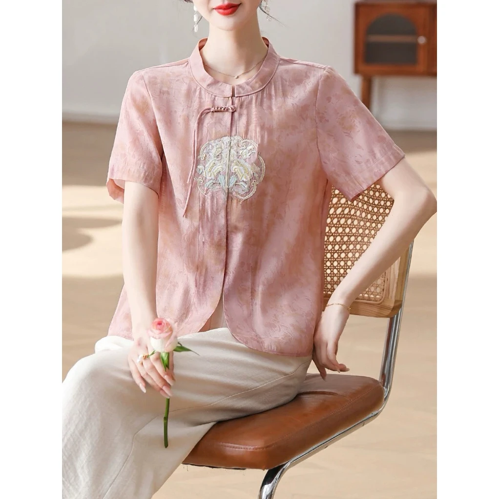 夏季休闲高端气质优雅印花衬衫搭阔腿裤两件套TK002