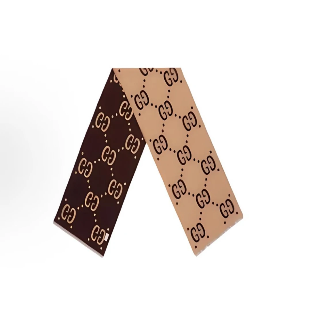 未使用 GUCCI/古驰  Logo绒线围巾男女同款情侣款棕色 ll