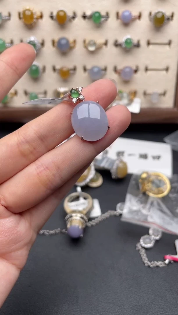 银S925镶嵌戒指翡翠一物一证一礼盒