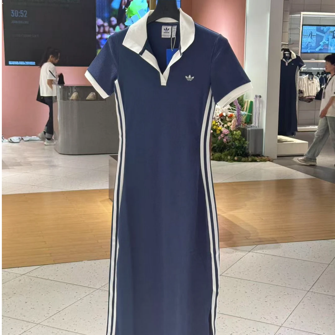 adidas/阿迪达斯三叶草时尚经典修身藏蓝色连衣裙KF0317