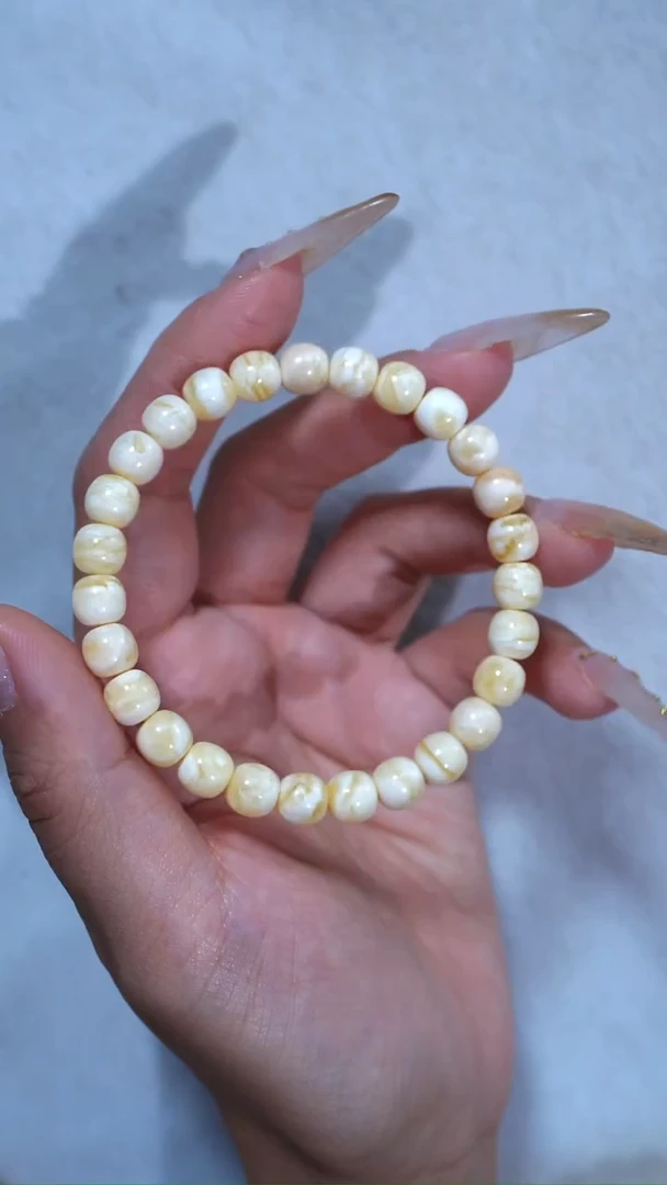 手链蜜蜡未镶嵌典藏级7.5mm瓷白虎皮纹妖孽极限弧高庄