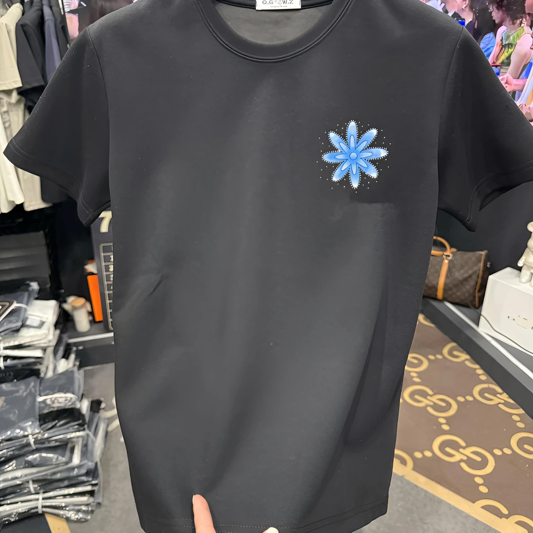 （999-2厚短袖）时尚百搭轻奢日常流行舒适情侣烫钻短袖