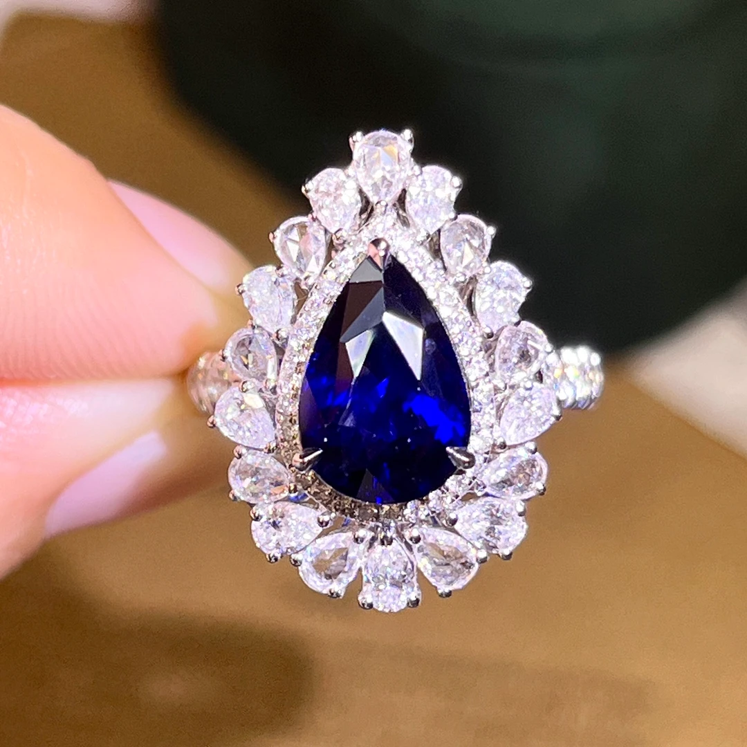 18K金镶嵌天然Royal Blue皇家蓝戒指/吊坠两用款（不含链）大气优雅