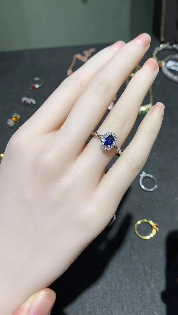 戒指蓝宝石银S925镶嵌戒指