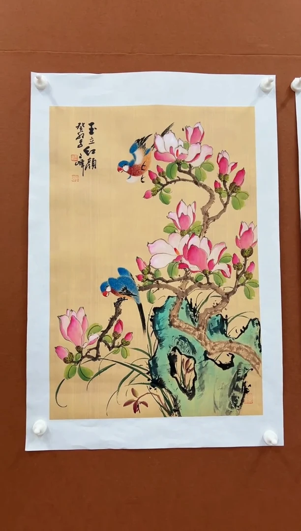 国画李文峰四尺三开仿古花鸟