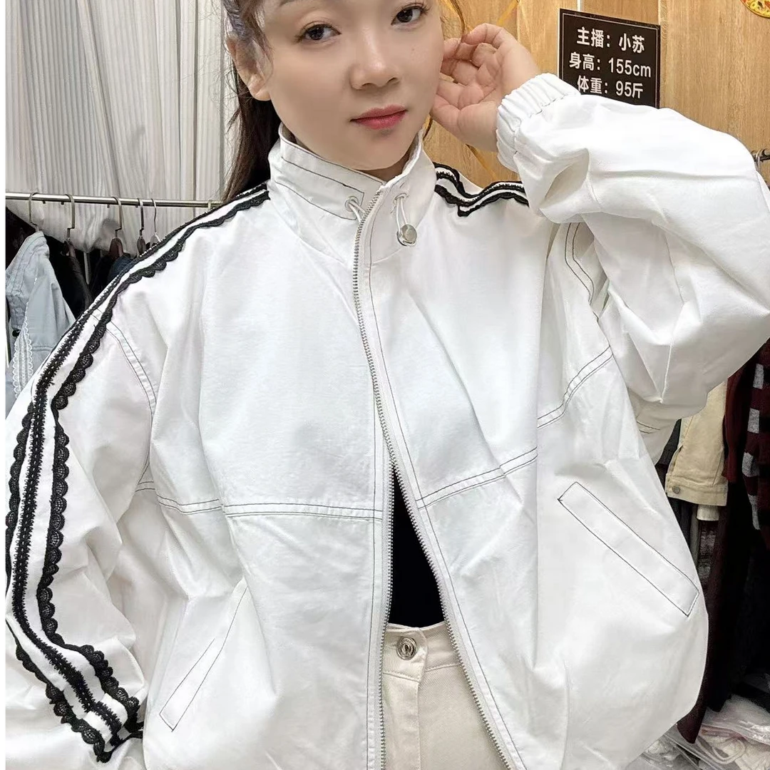 2025春款宽松时尚立领蕾丝花边短外套