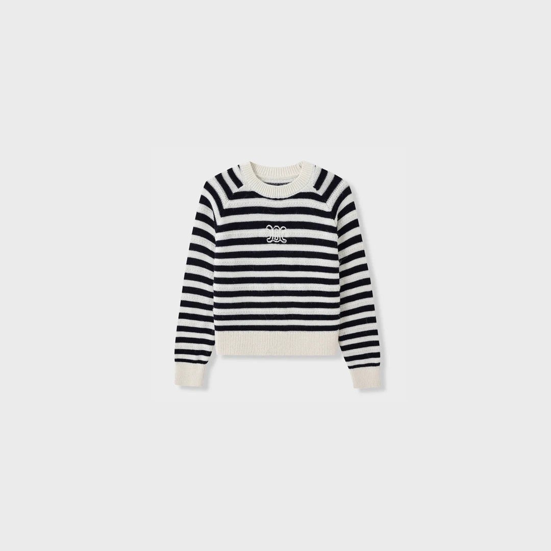 ICC 圆领条纹刺绣针织衫 长袖 气质 轻奢 名媛 -4011